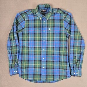 Barbour Toward Shirt Mens‎ Small Tailored Fit 100% Cotton Blue Green Check Plaid